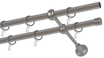 Карниз двухрядный, гладкая труба 16 мм L2,4м, матовый хром