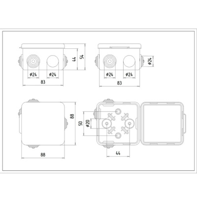 Коробка распаячная 80х80х50 мм IP54 ETP 030-031 белая