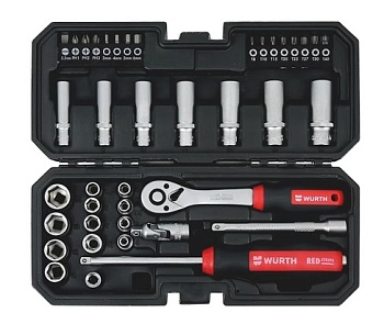 Набор головок + трещотка (40 шт.) 1/4, Red Stripe, WURTH