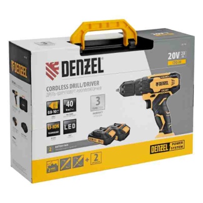 Дрель-шуруповерт аккумуляторная Denzel CDQ-20 (2 АКБ, ЗУ, кейс)