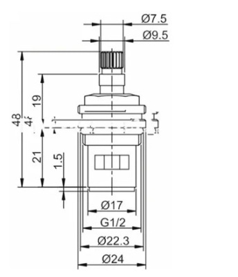 Кран-букса 1/2" керамика, 20 шлицов, 90°, F52-13, Frap