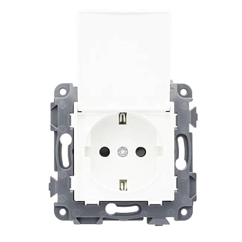 Розетка 1-ая Сontact белая с заземлением с крышкой ETP EOSZGC-16