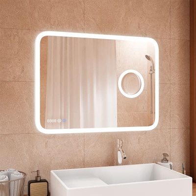 Зеркало Bliss Led 80х60 см Континент с увеличительным зеркалом (подсветка, сенсор, часы)