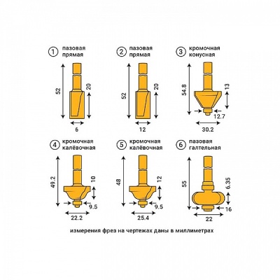 Набор фрез по дереву (6 шт), VIRA 553378