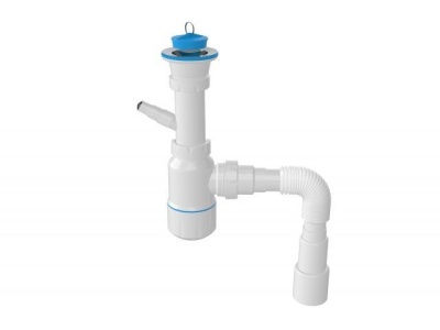 Сифон для умывальника с выпуском 70мм, с отводом для стиральной машины, с гибкой трубой 1 1/2