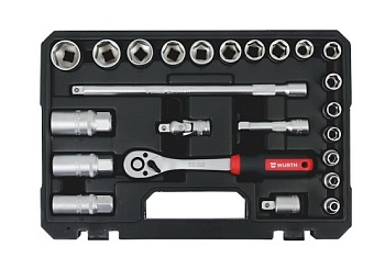 Набор головок + трещотка (24 шт.) 3/8, Red Stripe, WURTH