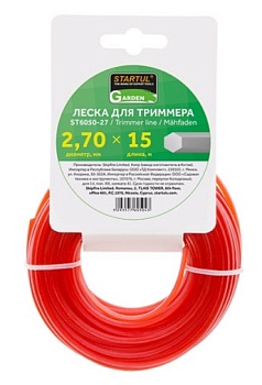 Леска триммерная ф2,7ммх15м с шестигранным сечением STARTUL GARDEN