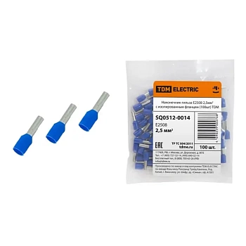Наконечник-гильза Е2508 2.5 мм² с изолированным фланцем TDM SQ0512-0014