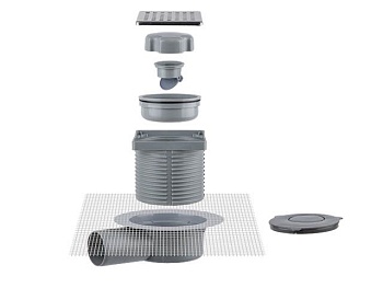 Сливной трап горизонтальный D50, с комбинированным затвором, решетка нерж. 150х150мм, BAKIMAY 0900109021