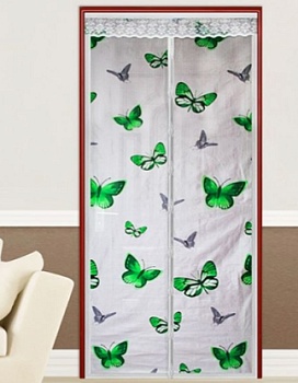 Штора антимоскитная на дверь на магнитах (зеленый) бабочки 100x210 см