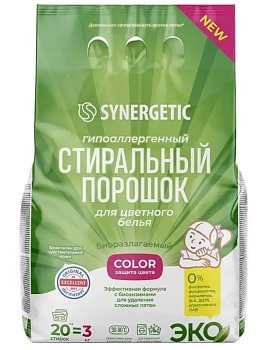 Порошок стиральный для цветного белья SYNERGETIC гипоаллергенный 3кг Порошок стиральный для цветного белья SYNERGETIC гипоаллергенный 3кг