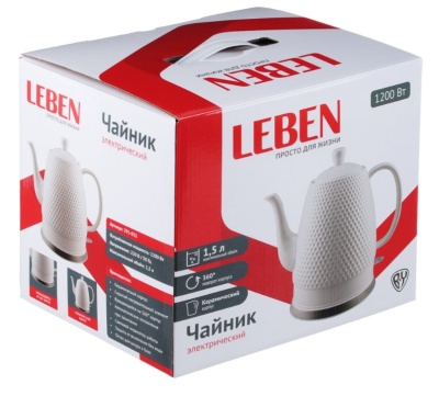 Электрочайник керамический 1.5л Leben 291-031
