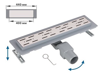 Сливной трап горизонтальный D50 решетка нерж., сухой затвор, 65х400мм AV Engineering