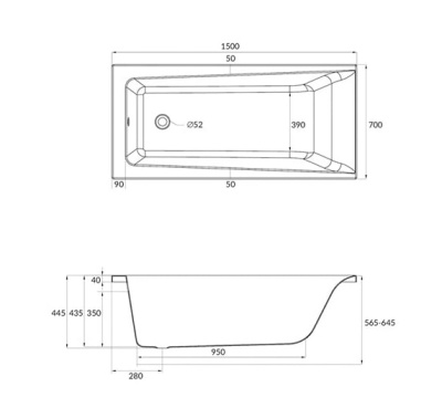 Ванна акриловая Lorena 150x70 см (без ножек) Cersanit