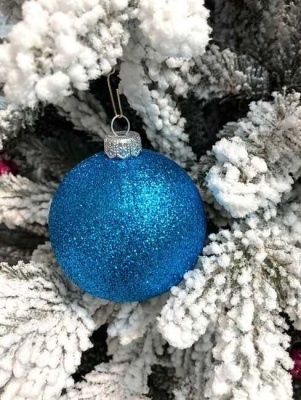 Шар ёлочный парча 8см синий GreenTerra В16