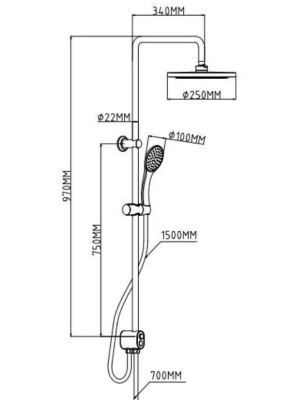 Душевая система с тропическим душем ST1550 Black ESKO