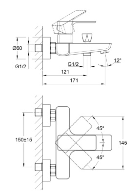 Смеситель для ванны и душа GEO 63040 Cersanit