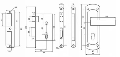 Замок врезной 460-25 CP L хром без цилиндра PALLADIUM