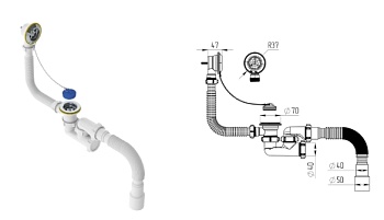 Сифон для ванны с выпуском и переливом, 1 1/2