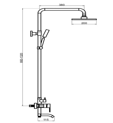 Душевая система с тропическим душем D35 SUS124-009DK-1 РМС