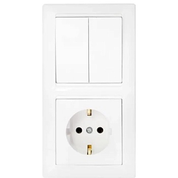 ВЫКЛЮЧАТЕЛЬ 2-клавишный Стиль с розеткой с заземлением Bylectrica 2В-РЦ-693