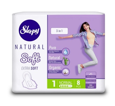 Прокладки гигиенические женские Natural Soft Extra Soft 3 в 1 Normal (8 штук), Sleepy