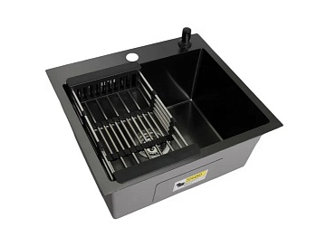 Мойка кухонная PROMO WS-35044BD+W02-114B с сифоном, дозатором и коландером Wisent