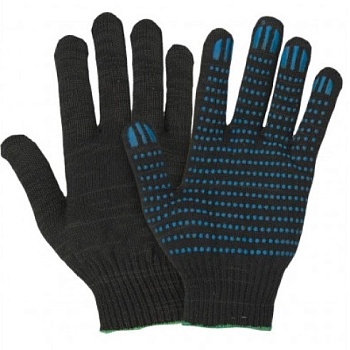 Перчатки х/б 7,5-й класс 6-нитка с ПВХ, черные, 651003