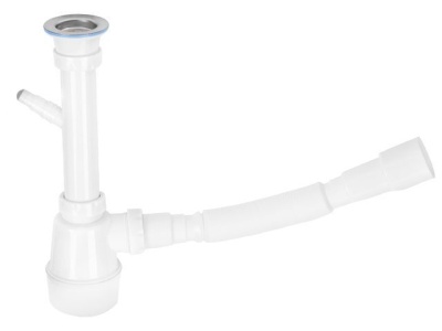 Сифон для кухни с выпуском 70мм, с отводом для стиральной машины, с гибкой трубой 1 1/2