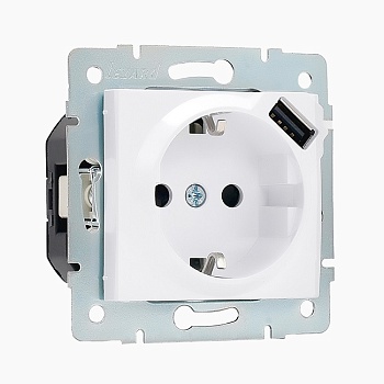 РОЗЕТКА 1-ая белая, c заземлением + USB разъем, Karina Lizard