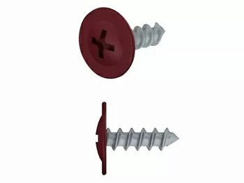 Саморез 4.2x16 с прессшайбой, цинк, острый, RAL 3005 (винно-красный) (50 шт.) STARFIX