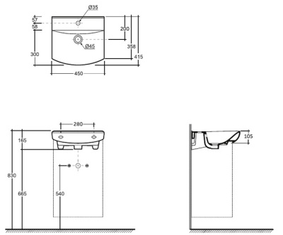 Умывальник мебельный Клермонт 45 КЕРАМИН