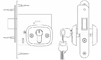 Замок врезной без ручек антик медь ЗВ1-В-6-02.2 ВОЛМЕТ