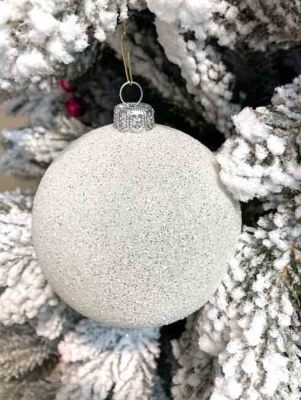 Шар ёлочный парча 8см белый с серебром GreenTerra ВН38