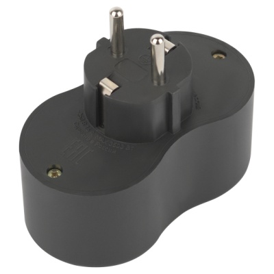 Разветвитель на 2 розетки с заземлением 16А черный ЭРА SPx-2e-B