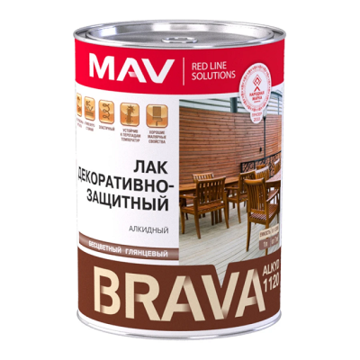 Лак алкидный декоративно-защитный бесцветный, глянцевый, ALKYD 1120, BRAVA