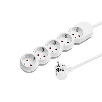 Сетевой фильтр 5 розеток с заземлением, 5 м, белый LEIDEN ELECTRIC 805031