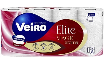 Бумага туалетная 4-слойная, 8 рулона Elite Aroma Magic Veiro