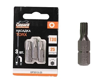 Насадка TORX T30 25мм 3шт GEPARD Насадка TORX T30 25мм 3шт GEPARD