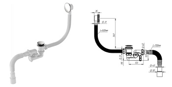 Сифон для ванны поворотный, клик-клак, 1 1/2