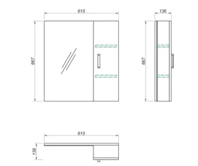 Шкаф навесной зеркальный Сантана 62 (ясень шимо) универсальный Kaksa-A