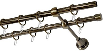 Карниз двухрядный, крученая труба 16 мм L2,4м, золото антик