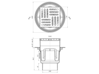 Трап вертикальный регулируемый D110 с гидрозатвором, решётка из пластика, 150х150мм, Ани Пласт TA1710