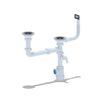 Сифон для мойки Грот выпуск 3 1/2''х40 двойной c гибким переливом и отводом для стиральной машины АНИ Пласт A7700SP