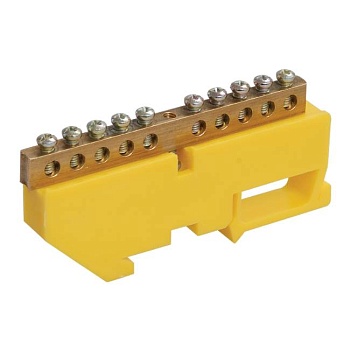 Шина PE земля 6x9 мм 10 отверстий на DIN-изол ШНИ-6х9-10-Д-Ж IEK YNN10-69-10D-K05