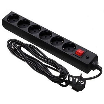 Сетевой фильтр 6 розеток с заземлением, 3 м, черный ETP 77509