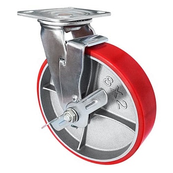 Колесо большегрузное полиуретановое поворотное с тормозом серия SCpb, Инолта