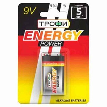Элемент питания (батарейка) алкалиновый ENERGY POWER 6LR61-1BL Трофи C0034928