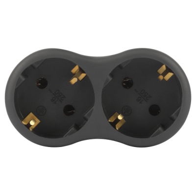 Разветвитель на 2 розетки с заземлением 16А черный ЭРА SPx-2e-B