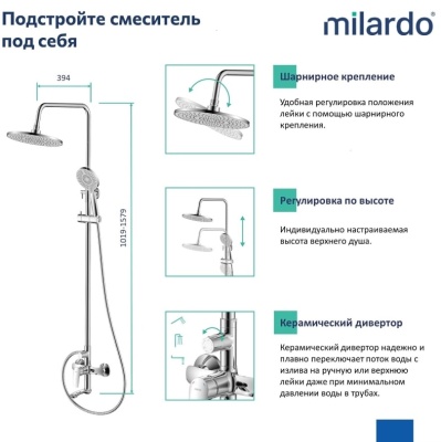 Душевая система Rora RORSB4FM06 Milardo